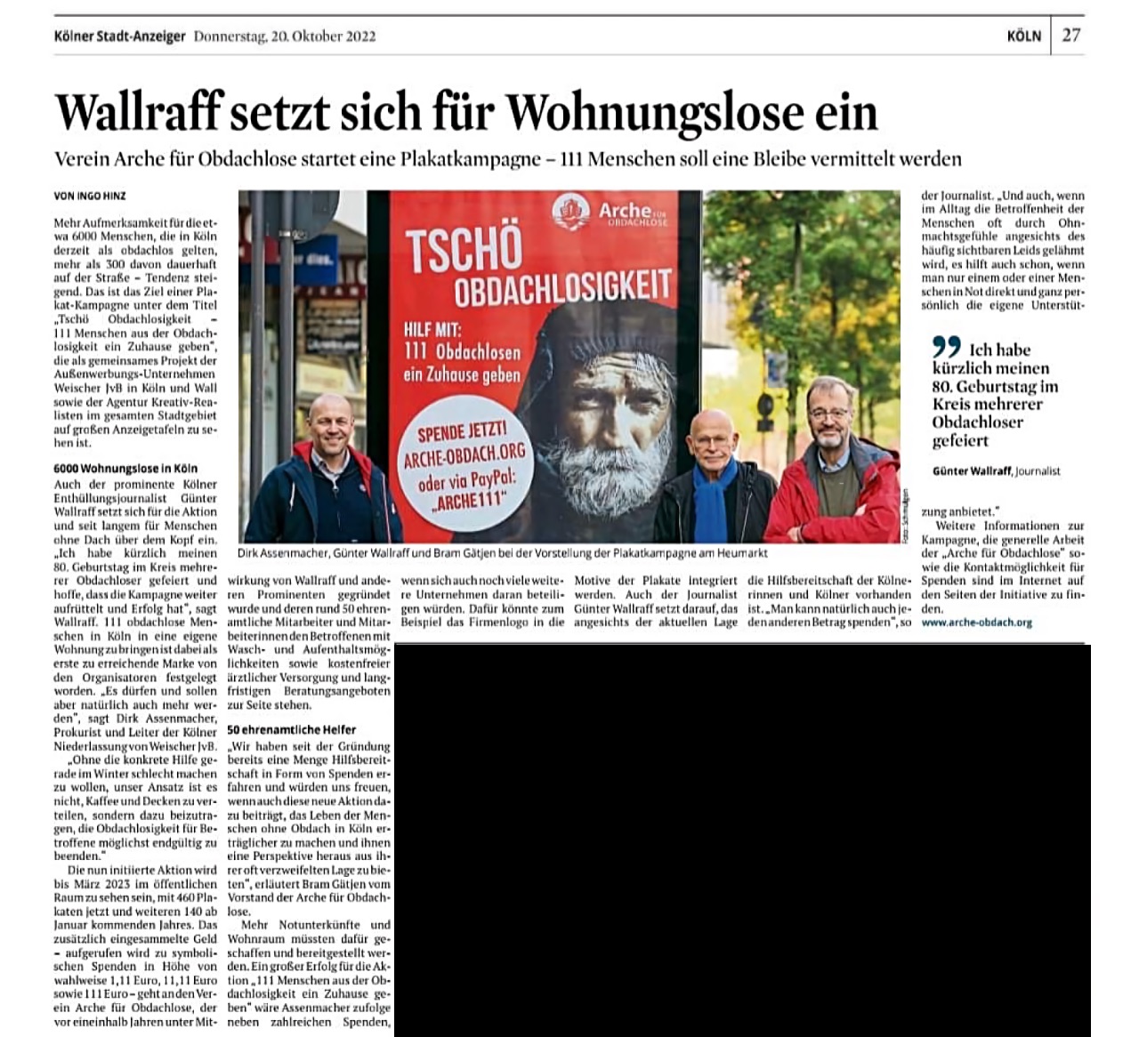 Wallraff setzt sich für Obdachlose ein