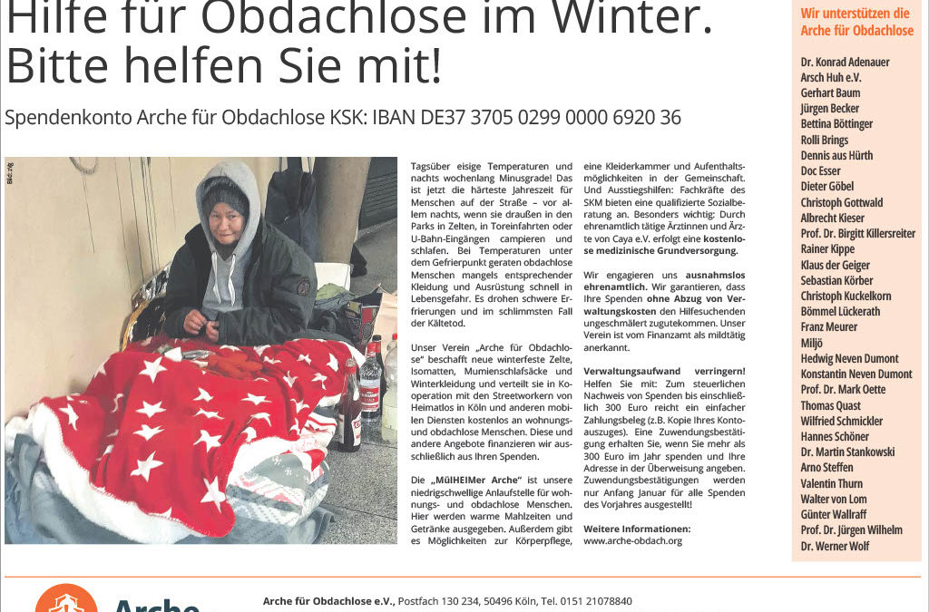 Hilfe für Obdachlose im Winter